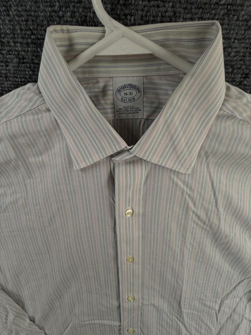Brooks Brothers Spread Stretch 16 32 Slim Cotton Non-Iron Gray Striped Button Up